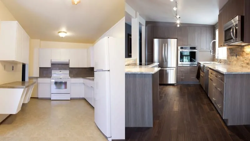 Before and after kitchen remodel transformation in Bath