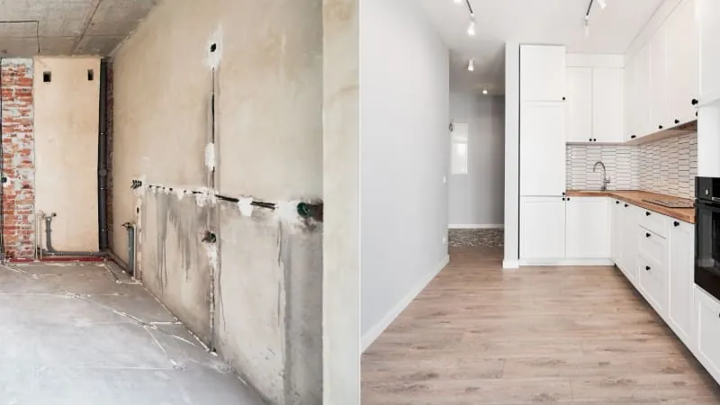 Before and after of a kitchen renovation in Bath