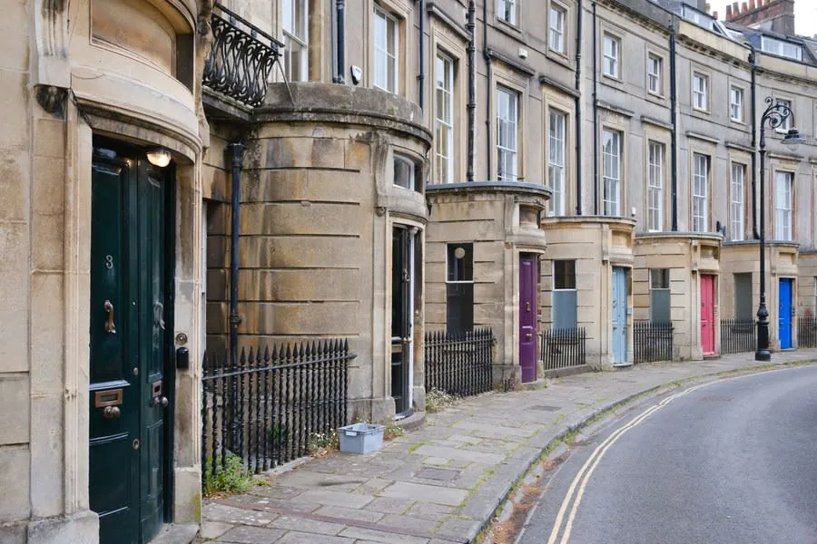 Georgian terrace with on-street parking on a quiet Bath street