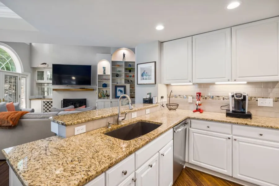 Modern kitchen island in an open-plan Bath kitchen