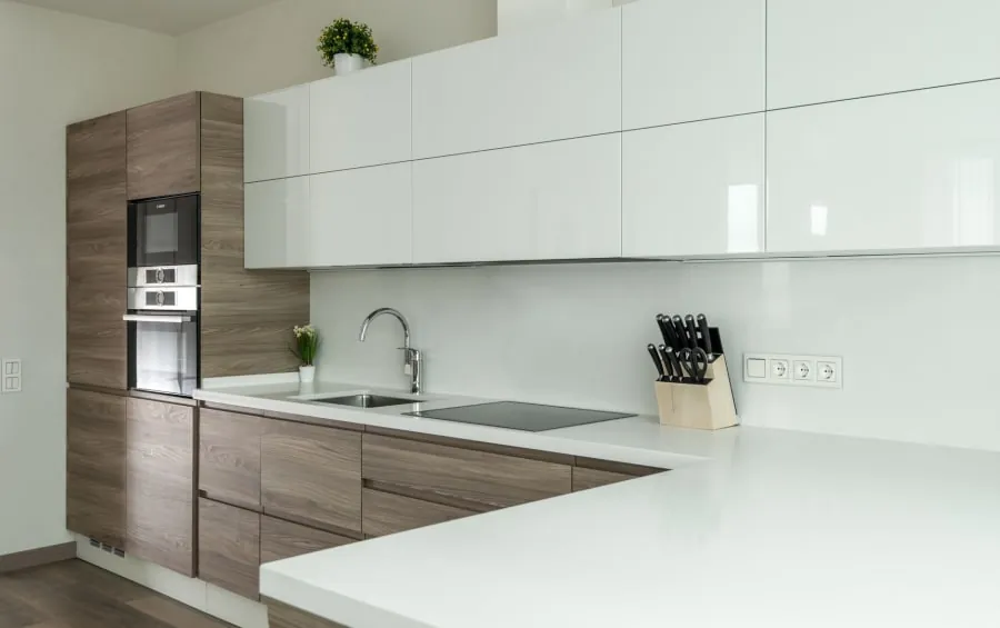 White composite worktop with no visible joints in a Bath kitchen