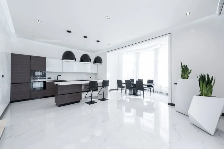 Kitchen with recessed ceiling spotlights in a Bath home