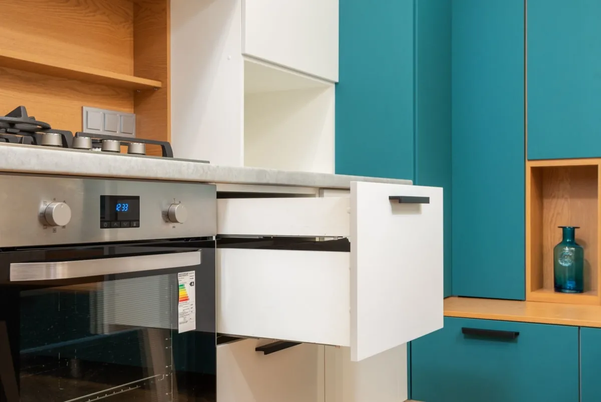 Painted kitchen cabinets showing colour options for a Bath home