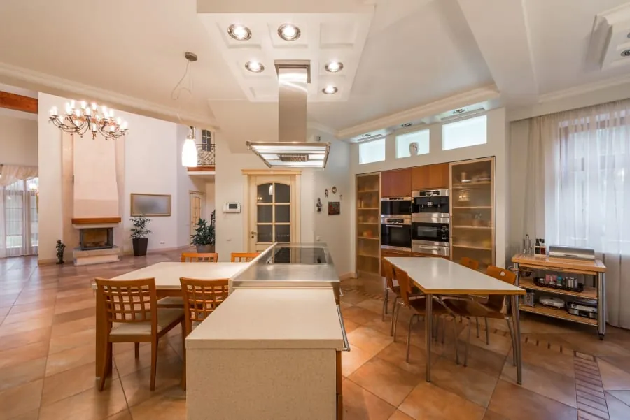 Open-plan kitchen-diner in a Bath home with island and dining space