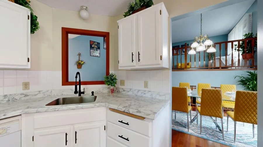 Finished open-plan kitchen-diner with zoned lighting in a Bath home
