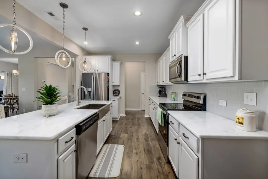 White quartz worktop in a modern Bath kitchen